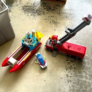 Paw patrol patroller and small boat and paw patrol fire truck